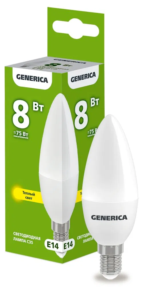 LED lamp C35 candle 8W 230V 3000K E14 GENERICA LL-C35-08-230-30-E14-G