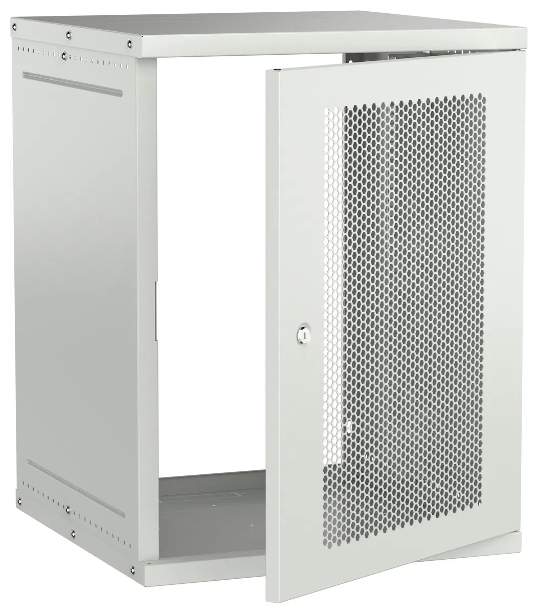 Шкаф настенный 19" 15U 600х600мм перфорированная дверь серый GENERICA LWE3-15U66-PF-G