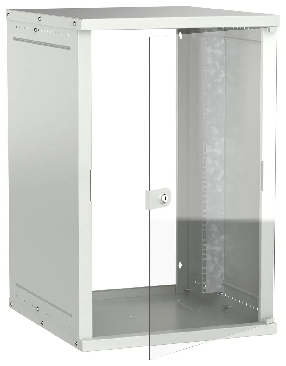 Шкаф настенный 19" 18U 600х650мм стеклянная дверь серый GENERICA LWE3-18U67-GF-G
