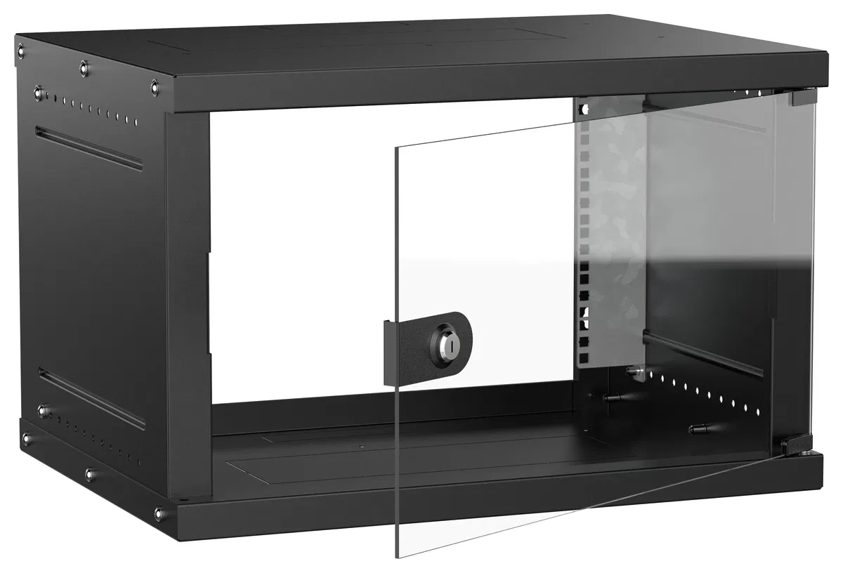 Wall cabinet 19" 6U 600x450mm glass door black GENERICA LWE5-06U64-GF-G