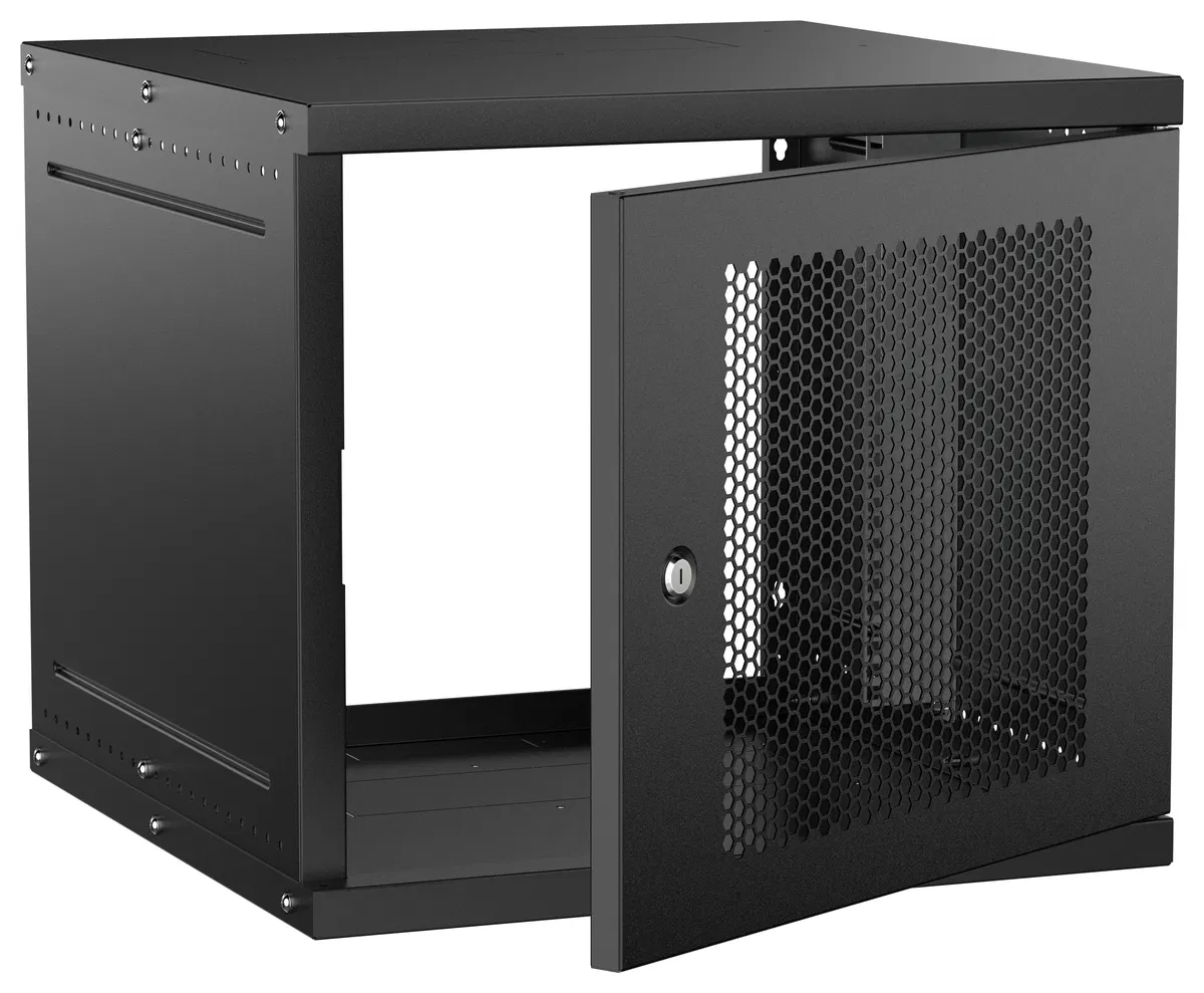 Шкаф настенный 19" 9U 600х600мм перфорированная дверь черный GENERICA LWE5-09U66-PF-G