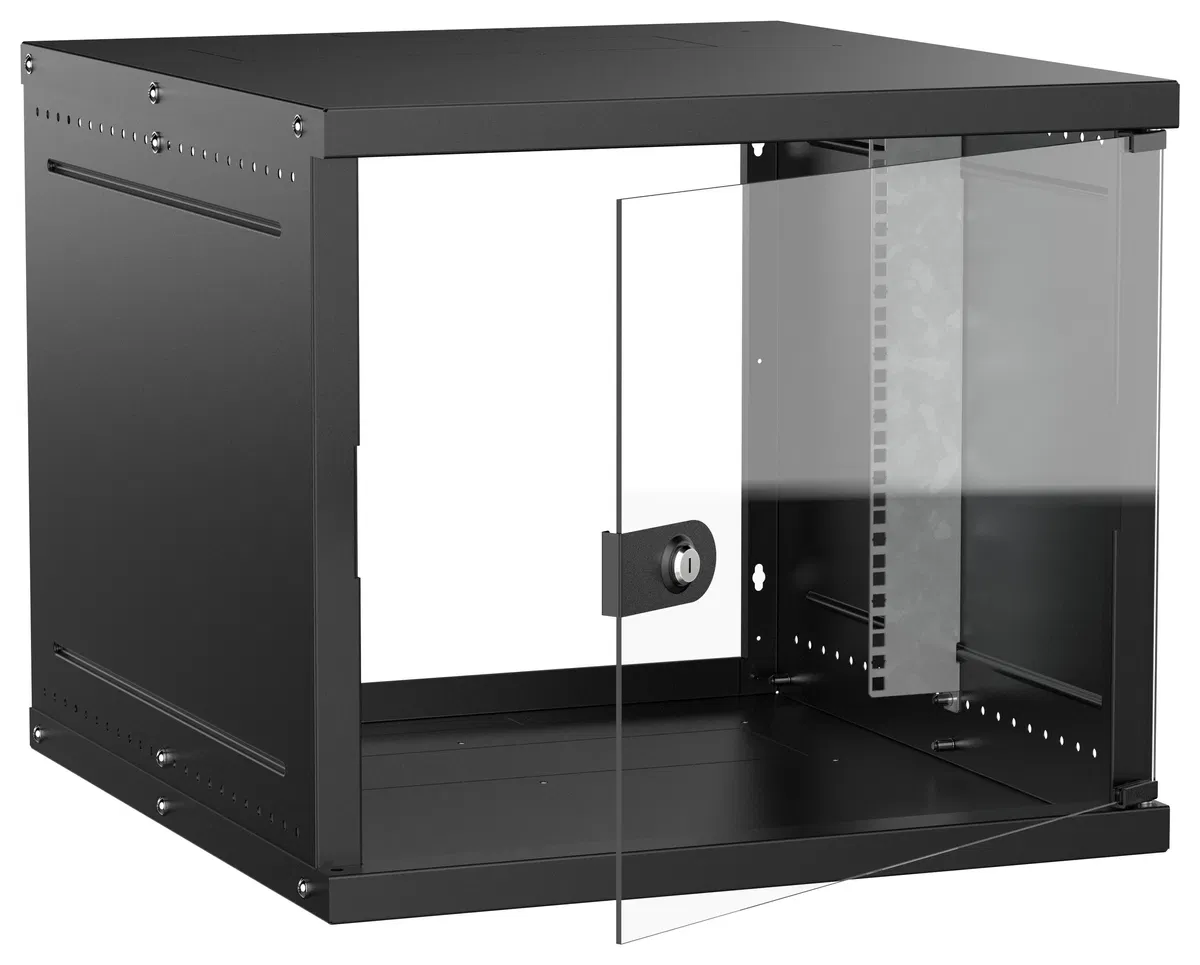 Шкаф настенный 19" 9U 600х650мм стеклянная дверь черный GENERICA LWE5-09U67-GF-G
