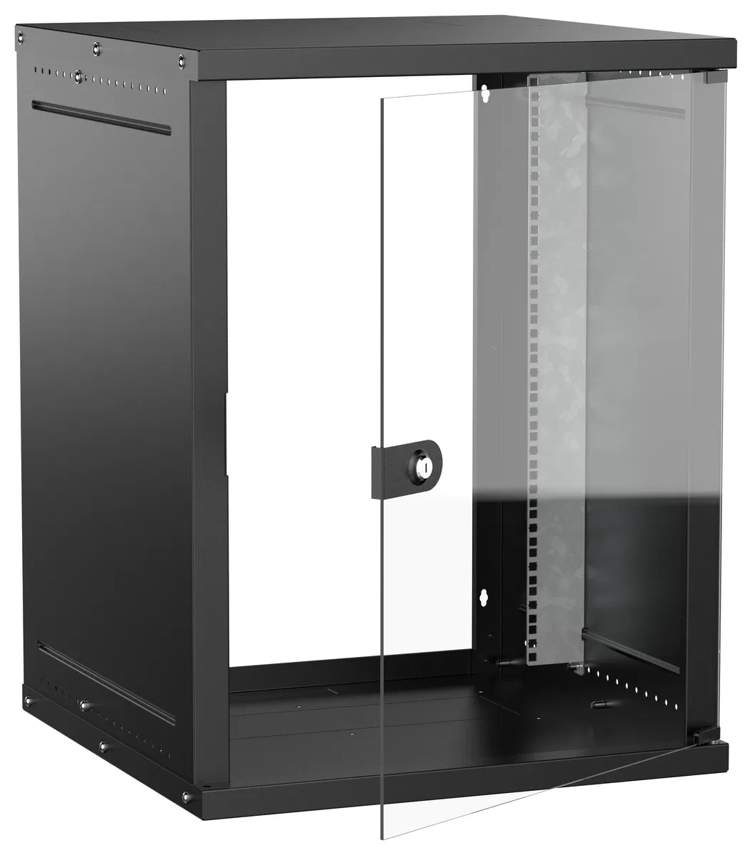 Шкаф настенный 19" 15U 600х600мм стеклянная дверь черный GENERICA LWE5-15U66-GF-G