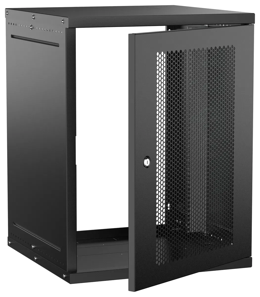 Шкаф настенный 19" 15U 600х600мм перфорированная дверь черный GENERICA LWE5-15U66-PF-G