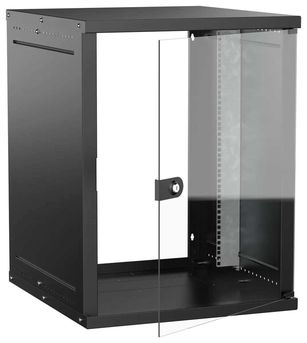 Шкаф настенный 19" 15U 600х650мм стеклянная дверь черный GENERICA LWE5-15U67-GF-G