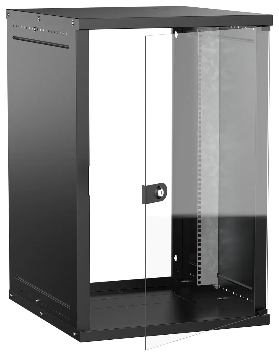 Шкаф настенный 18U 600х650мм стеклянная дверь черный GENERICA LWE5-18U67-GF-G