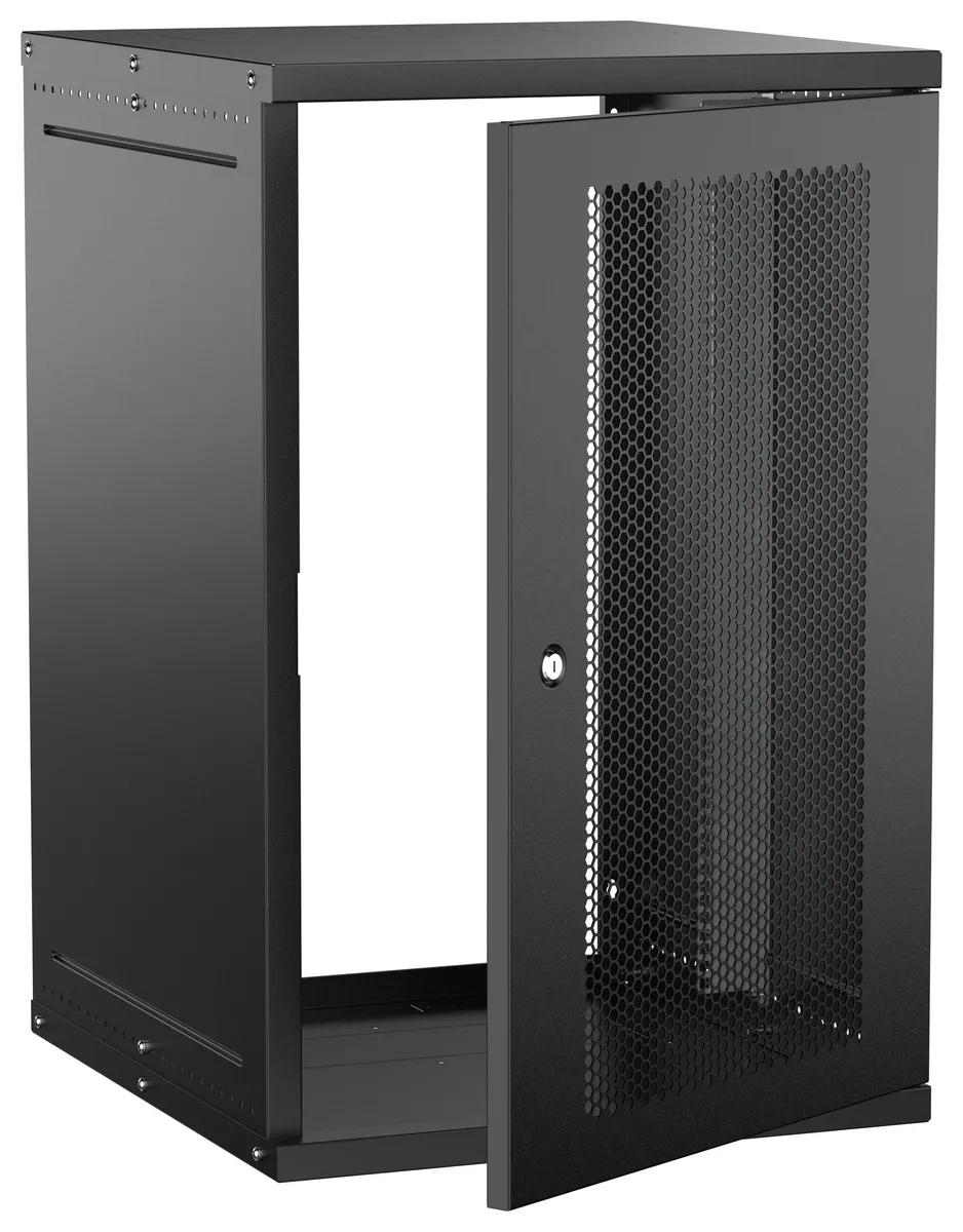Шкаф настенный 19" 18U 600х650мм перфорированная дверь черный GENERICA