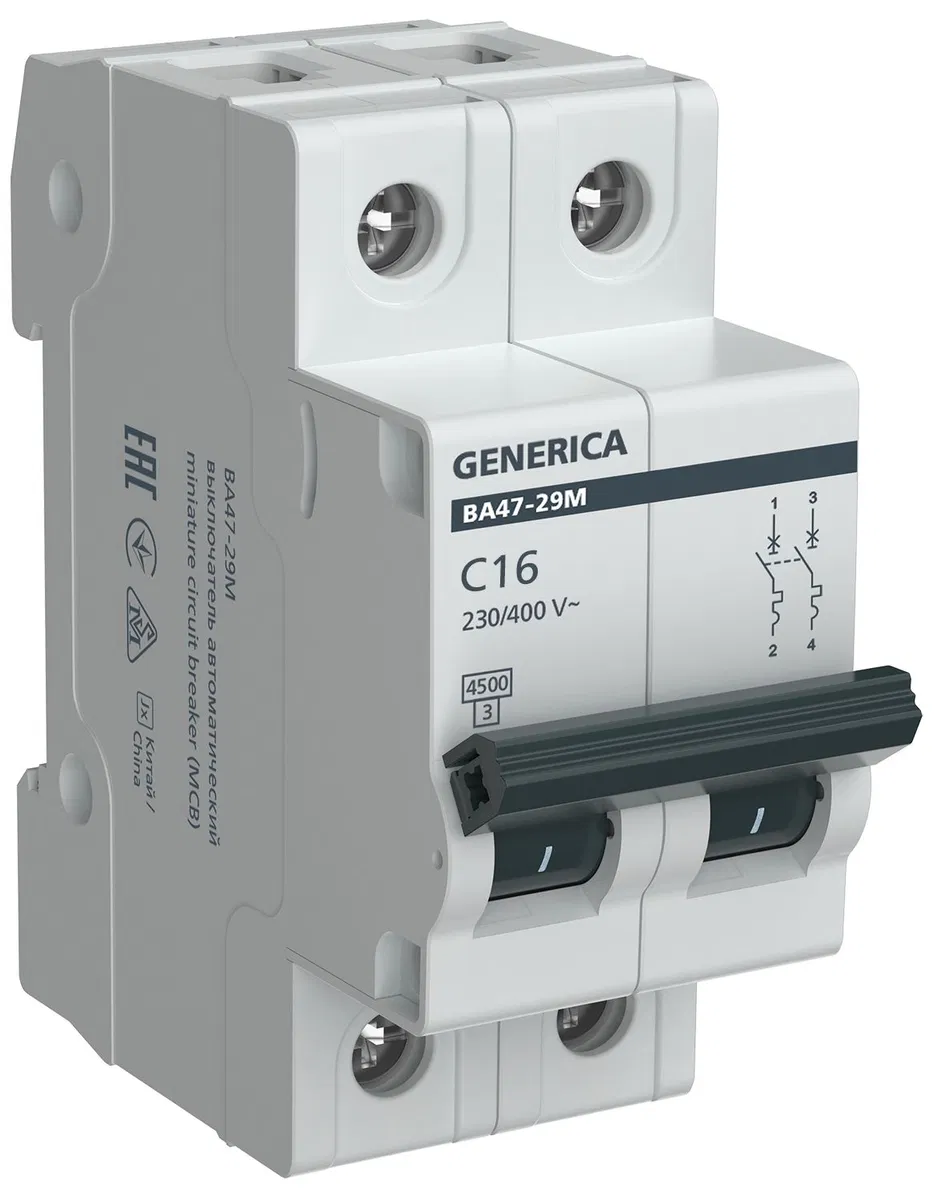 自动断路器 ВА47-29М 2P 16A 4.5kA C GENERICA MVA21-2-016-C-G