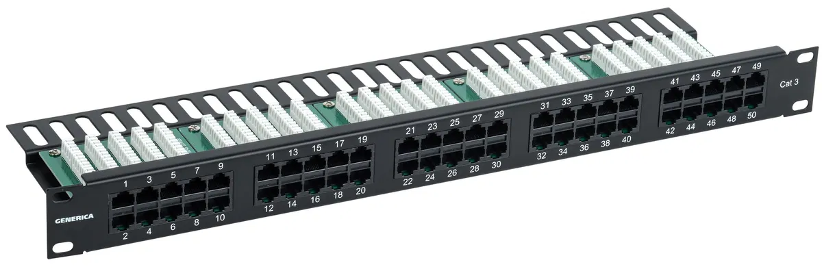 Патч-панель телефонная 1U кат.3 RJ45 50 портов (Krone) GENERICA PP50-1UC03U-K05-G