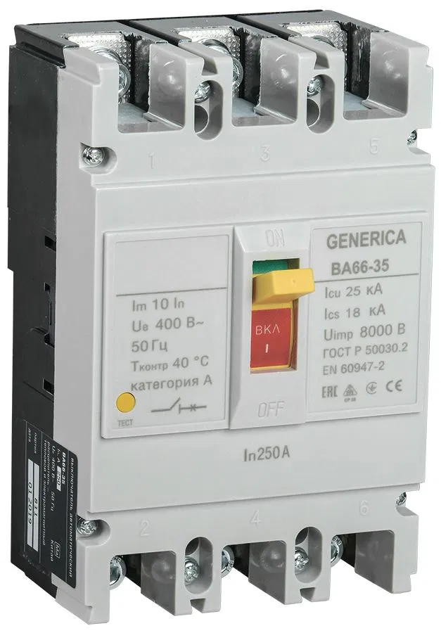 Выключатель автоматический ВА66-35 3Р 250А 25кА GENERICA SAV30-3-0250-G