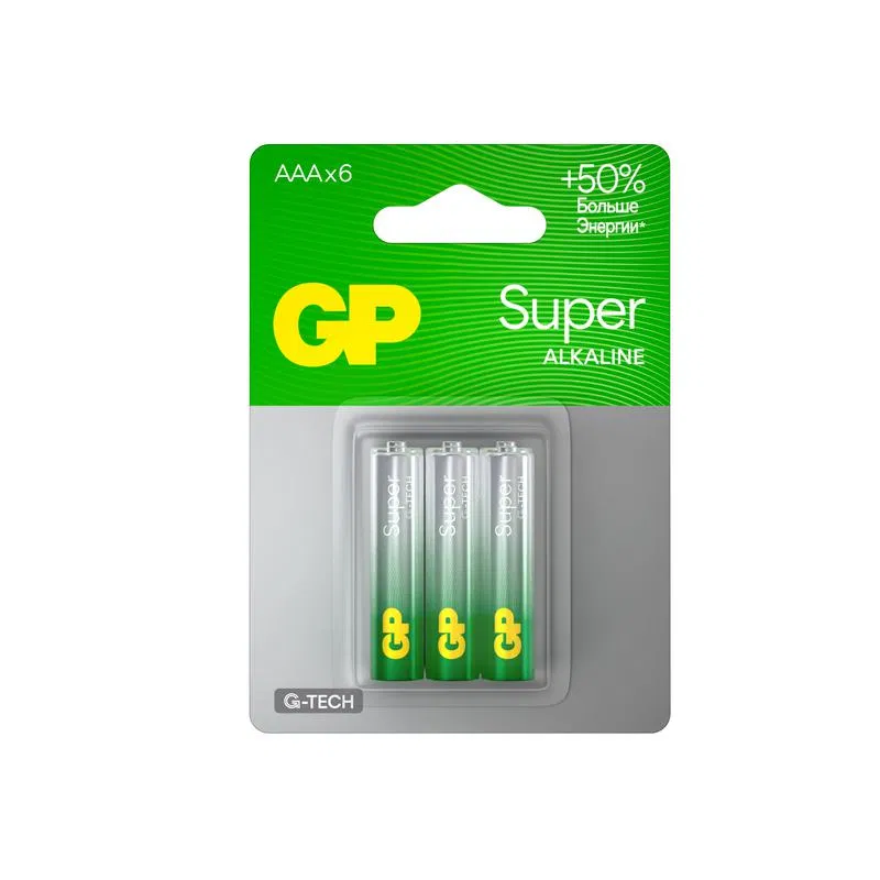 Элемент питания алкалиновый AAA/LR03 1.5В Super Alkaline G-Tech 24AA21-2CRSBC6 36/720 (блист.6шт) GP 1227
