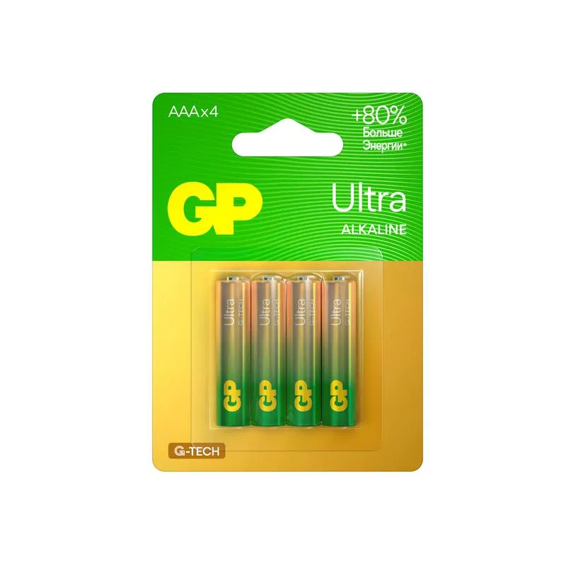 Элемент питания алкалиновый AAA/LR03 1.5В Ultra Alkaline G-Tech 24AUA21-2CRSBC4 40/320 (блист.4шт) GP 1233