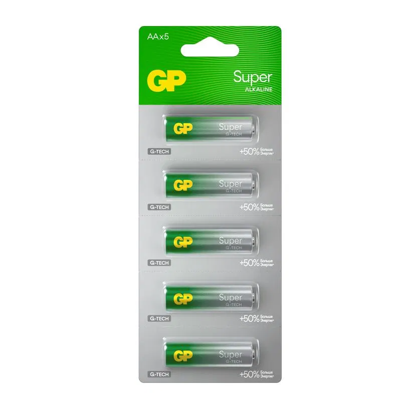 Элемент питания алкалиновый AA/LR6 1.5В Super Alkaline G-Tech 15AA21-2CRSC5 60/600 (блист.5шт) GP 1290