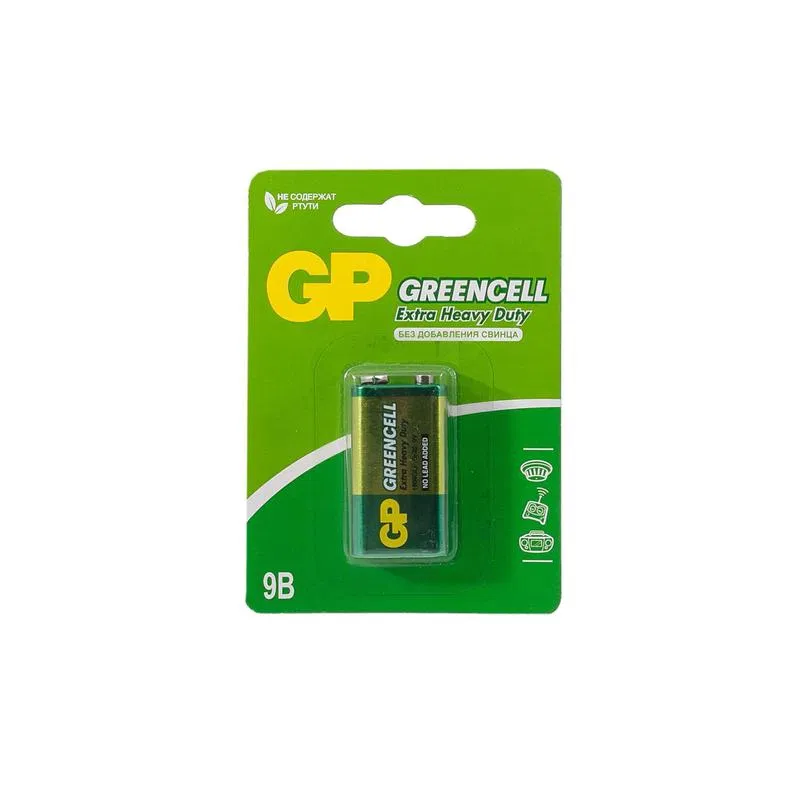 Элемент питания солевой "крона" 6F22 9В GreenCell 1604GLF-2CR1 10/200 (блист.1шт) GP 2795