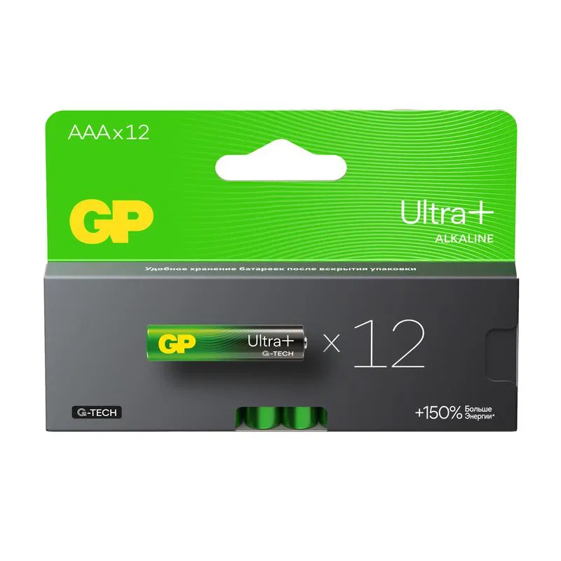 Элемент питания алкалиновый AAA/LR03 1.5В Ultra Plus Alkaline G-Tech 24AUPA21-2CRB12 96/768 (блист.12шт) GP 622