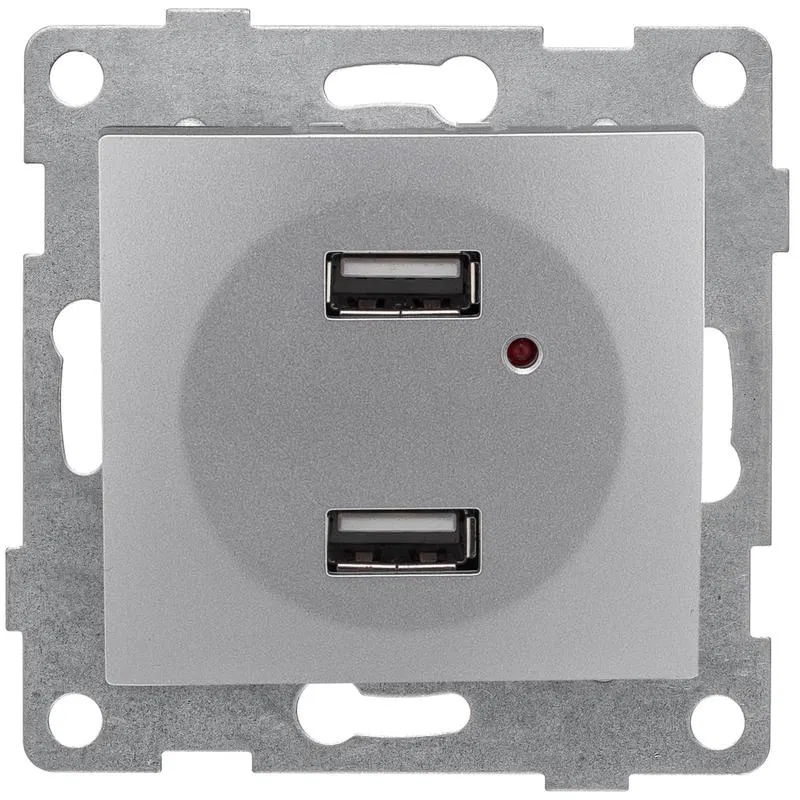 USB 插座 2口 Bravo 银色 机制 GUSI C10USB2-004