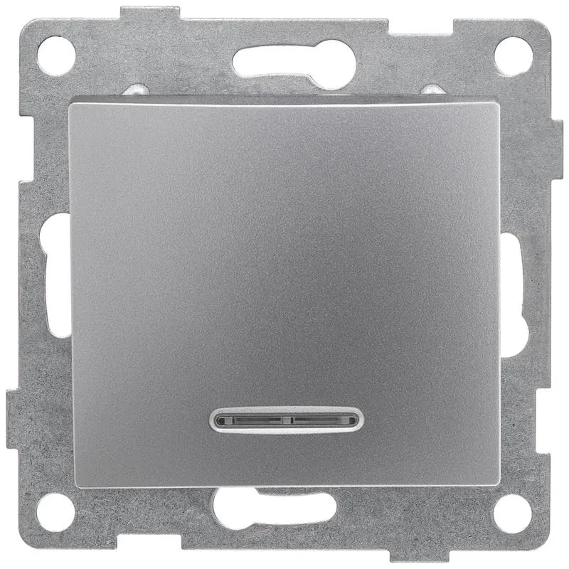 1-way switch SP Bravo 10A 250V with indicator silver mechanism GUSI C10B18-004