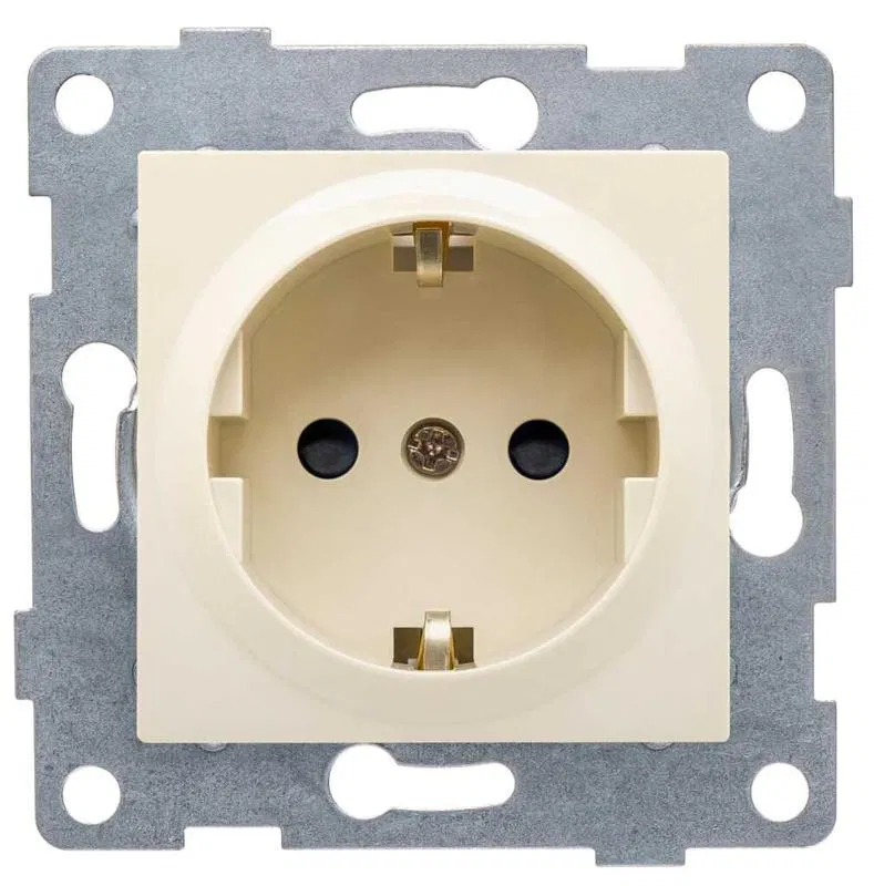 Socket 1-m SP Ugra 16A 250V with grounding protective shutters mechanism beige GUSI C11P4-003