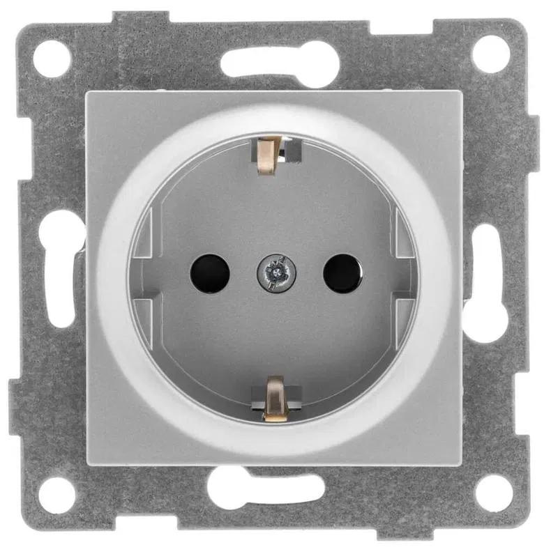 1孔 Ugra 插座 16A 250V 带接地保护门 银色 机械结构 GUSI C11P4-004
