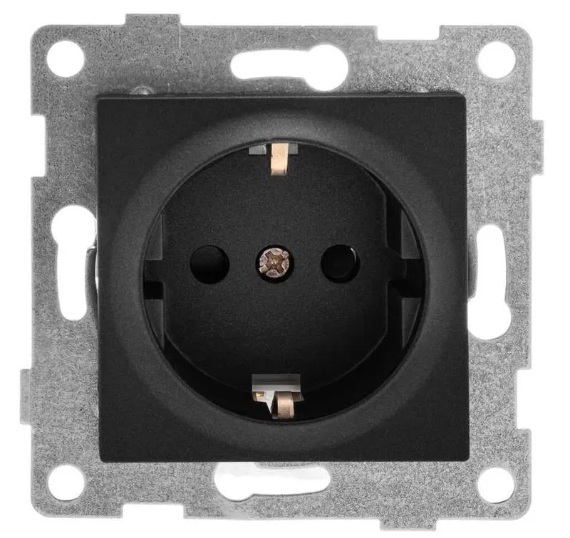 Socket 1-gang Ugra 16A 250V with grounded protective shutters mechanism graphite GUSI С11Р4-010
