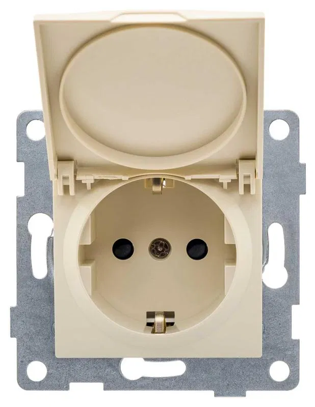 Socket 1-m SP Ugra 16A 250V with grounding protective shutters and cover mechanism beige GUSI C11P91-003