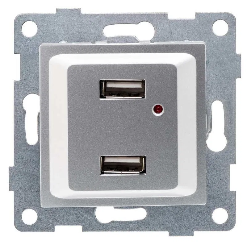 USB 插座 2口 SP Ugra 模块 银色 GUSI C11USB2-004