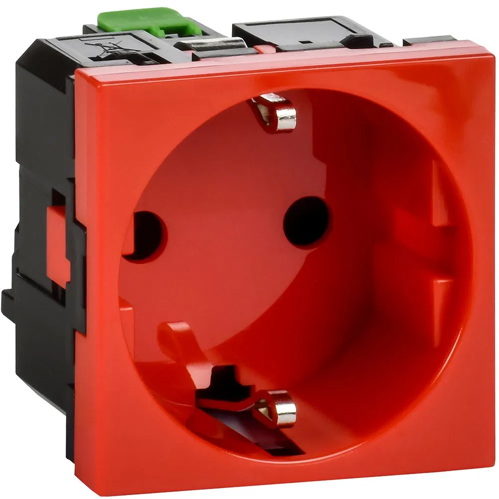 Socket 2-module 16A 250V 90deg. with ground without shutter screwless terminals red IEK Leg 4525054 Legrand (IEK group)