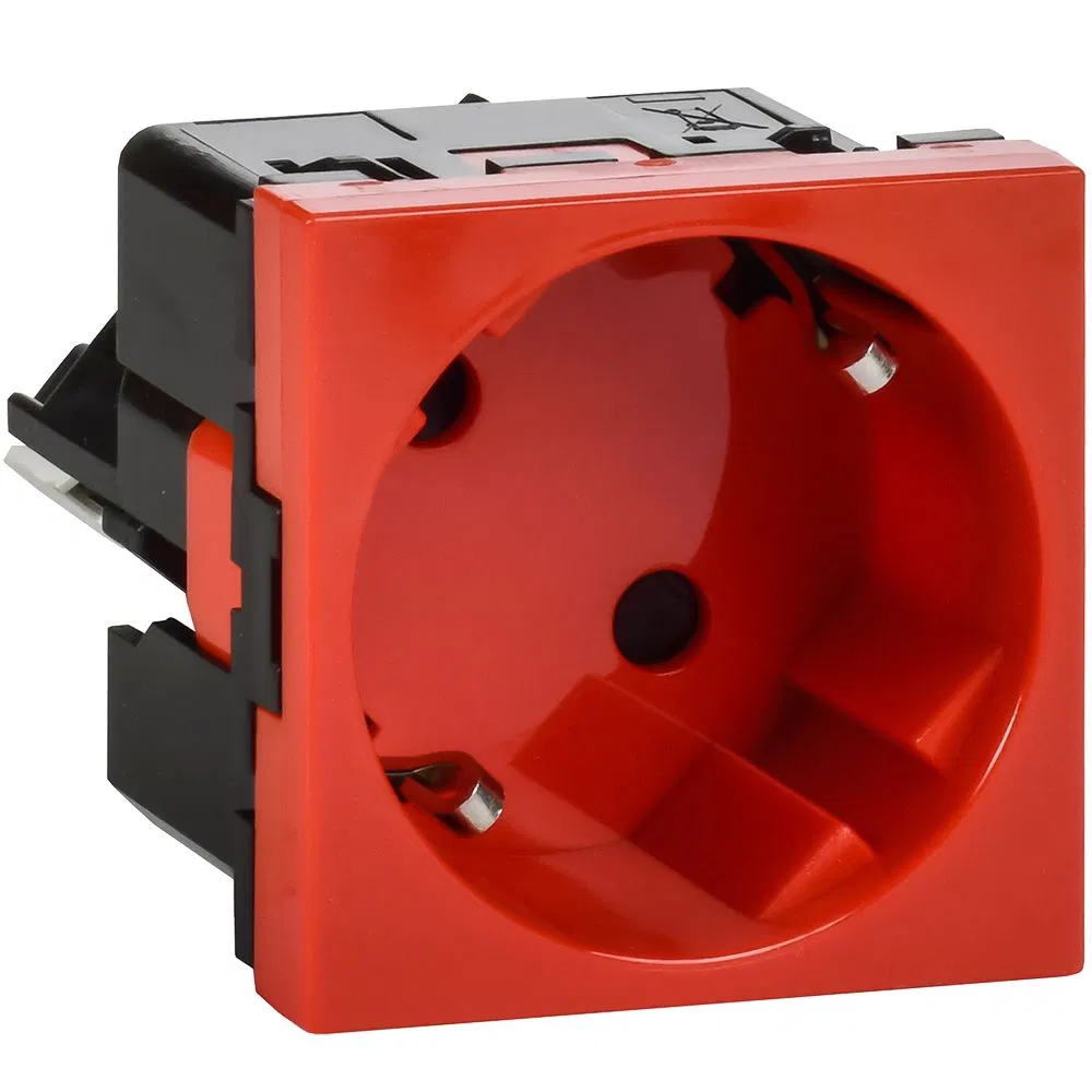 Socket 2-mod. 16A 250V 45deg. with grounding shutter screwless terminals red IEK Leg 4525059 Legrand (IEK group)