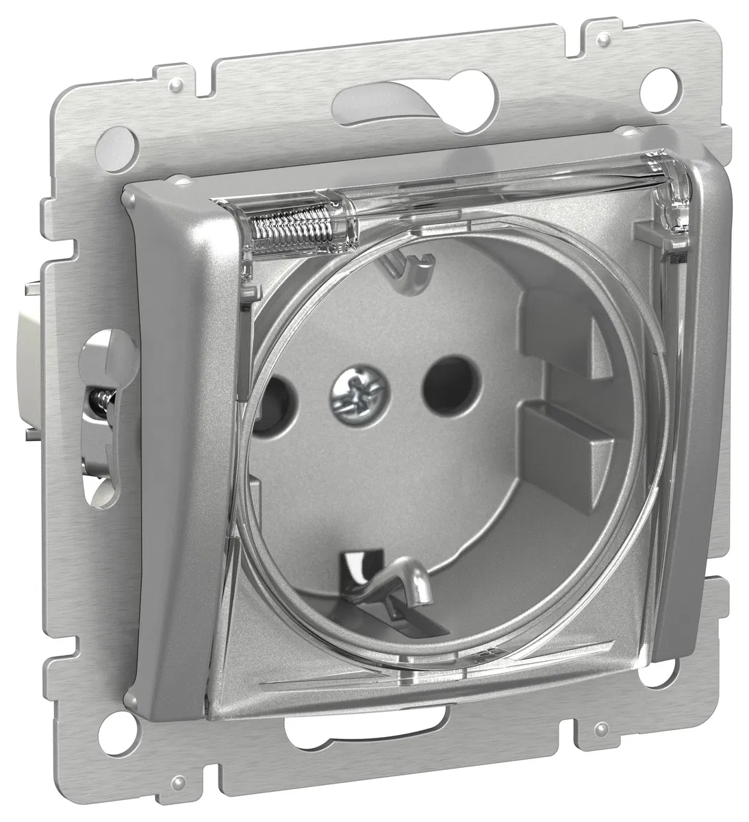 IEKVALENA 1-gang socket with grounding, protective shutters and cover IP44 16A 6942241 aluminum IEK