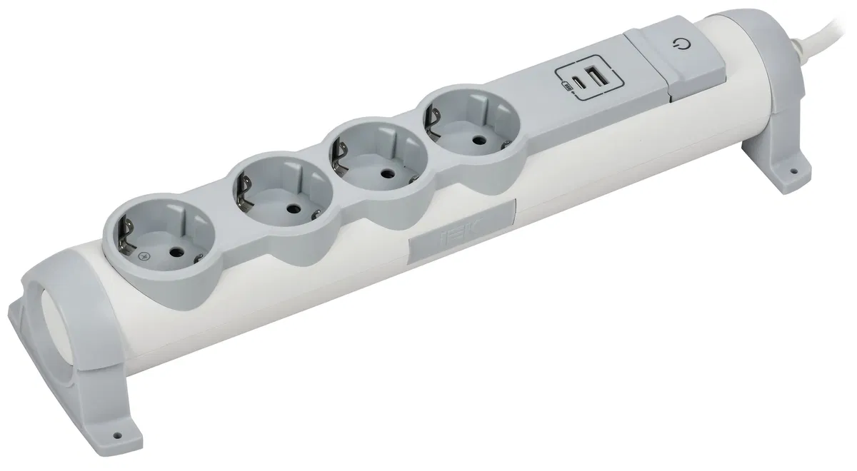COMFORT Удлинитель У04К 4 места 2P+PE 1,5м 3х1,5мм2 16А USB A+C 20Вт белый IEK 694615