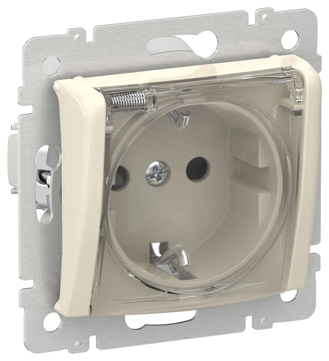 IEKVALENA 1-gang socket with grounding, protective shutters and cover 16A IP44 6956401 ivory IEK