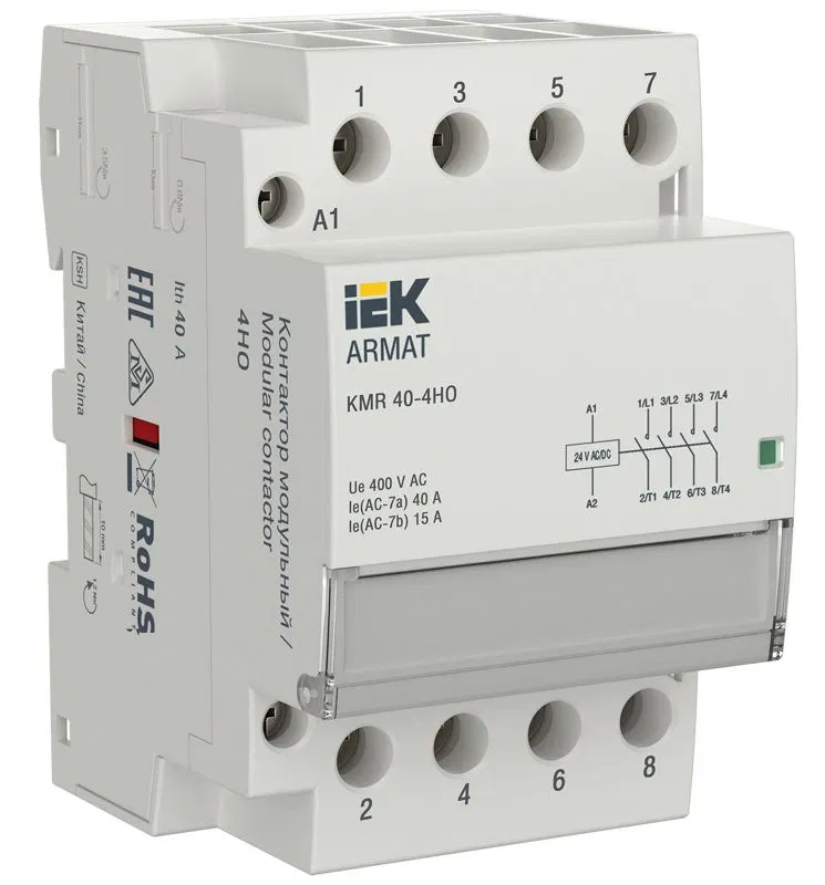 Контактор модульный KMR 40А 24В AC/DC 4НО ARMAT IEK AR-KMR20-040-40-024