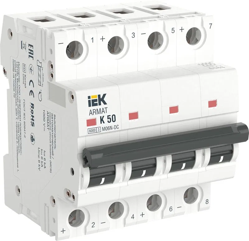 Выключатель автоматический модульный 4п K 50А M06N-DC ARMAT IEK AR-M06N-4-K050DC