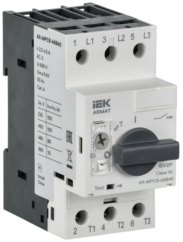 Выключатель автоматический защиты двигателя A6 GV2P 2.5-4А ARMAT IEK AR-MPCB-A6B40