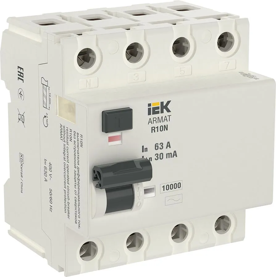ARMAT ВДТ R10N 4P 63А 30мА тип AC IEK AR-R10N-4-063C030 IEK
