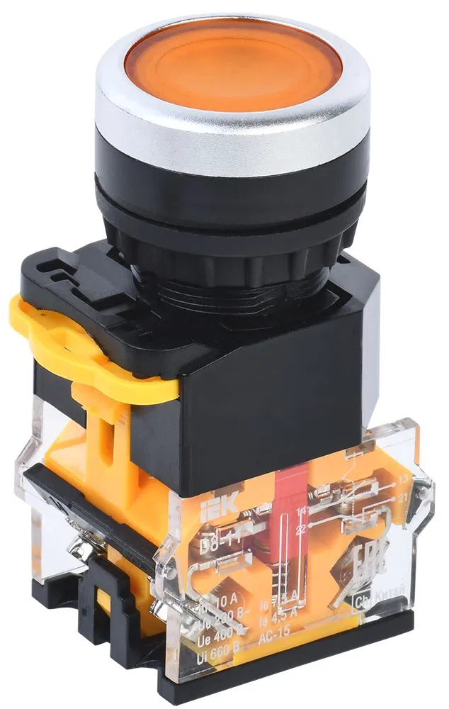 Кнопка управления D8-11 d=22мм 1NO+1NC желтая IEK BBT30-11-3-22-K05