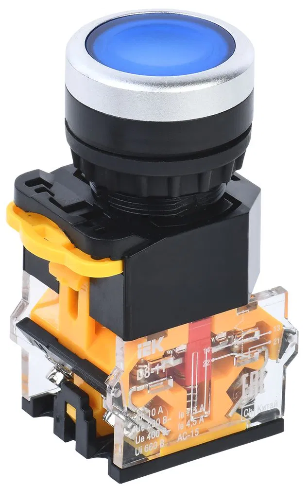 Кнопка управления D8-11 d=22мм 1NO+1NC синяя IEK BBT30-11-3-22-K07