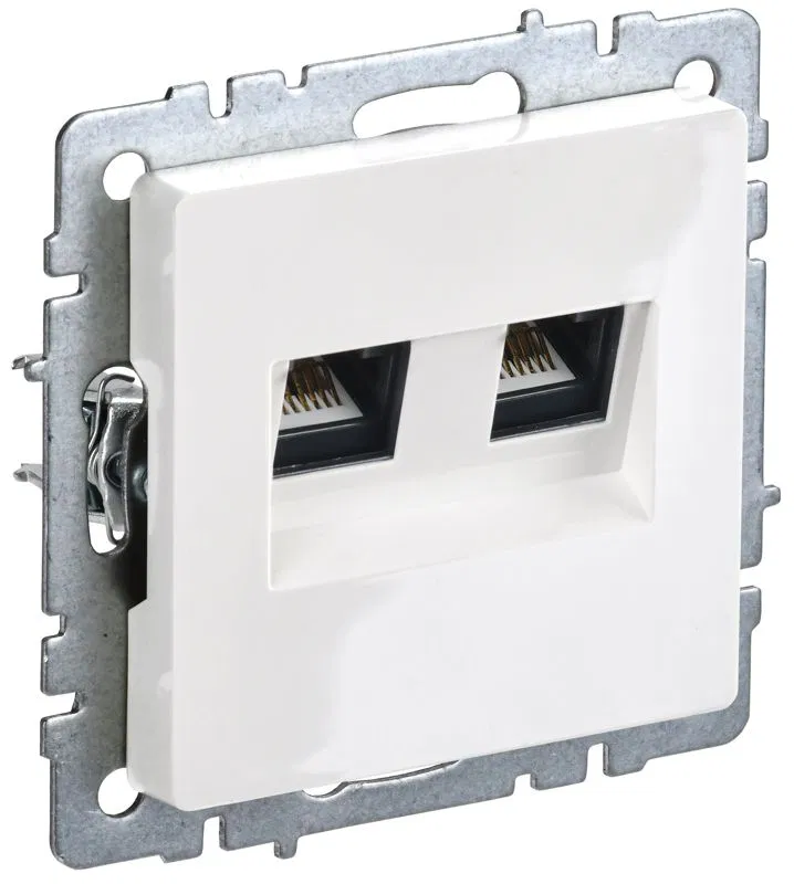 Розетка компьютерная двойн. СП RJ45 кат.6 BRITE РК11-2-БрБ механизм бел. IEK BR-K20-2-K01