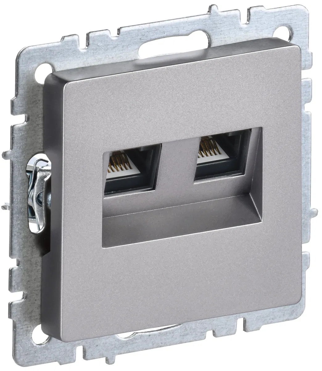 BRITE Розетка двойная RJ11+RJ45 кат.5E РК/Т12-БрС сталь IEK BR-KT20-O-1-K46