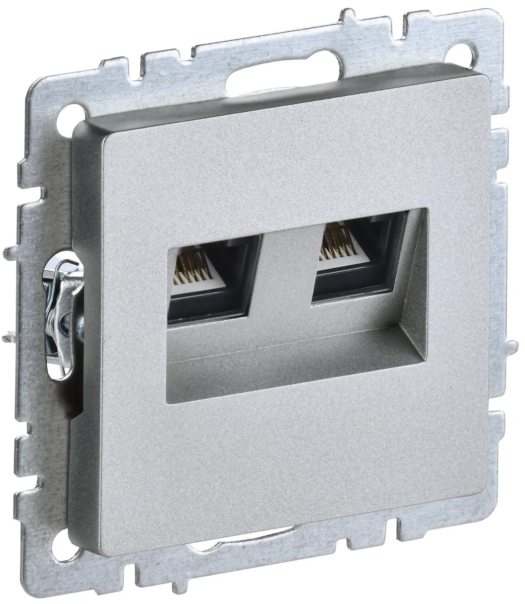 BRITE Розетка двойная RJ11+RJ45 кат.5E РК/Т12-БрА алюминий IEK BR-KT20-O-1-K47