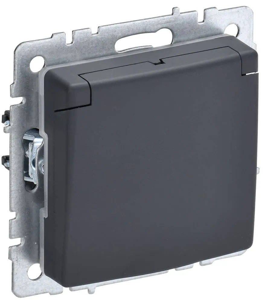 BRITE Розетка 1-местная с заземлением с защитными шторками и крышкой 16А IP44 РСбш10-3-44-БрГ графит BR-R16-16-44-K53 IEK
