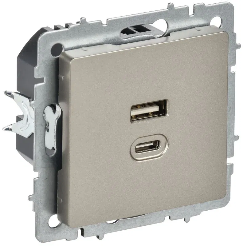 Розетка СП BRITE РЮ11-2-БрШ USB A+C 45Вт высокоскор. заряд. шампань IEK BR-U22-045-K37