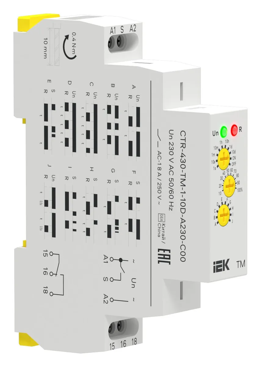 Реле времени многофункциональное TM 1 контакт 230В AC CTR-430-TM-1-10D-A230-C00 IEK
