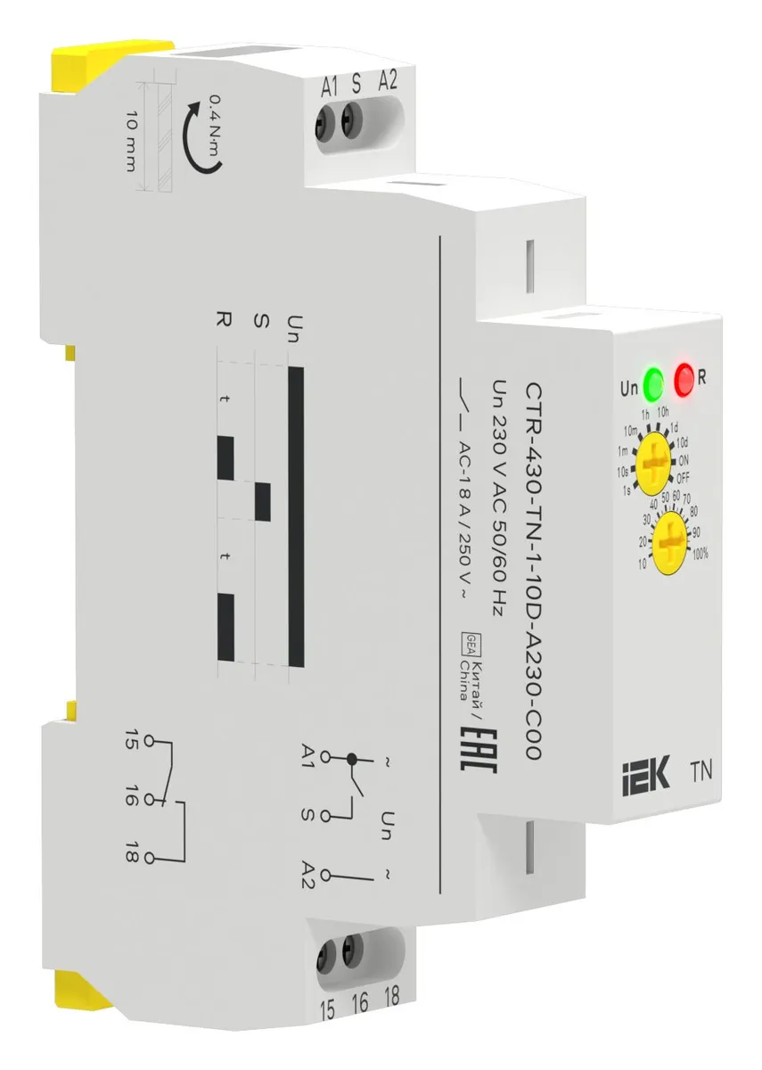 Реле задержки включения TN 1 контакт 230В AC CTR-430-TN-1-10D-A230-C00 IEK