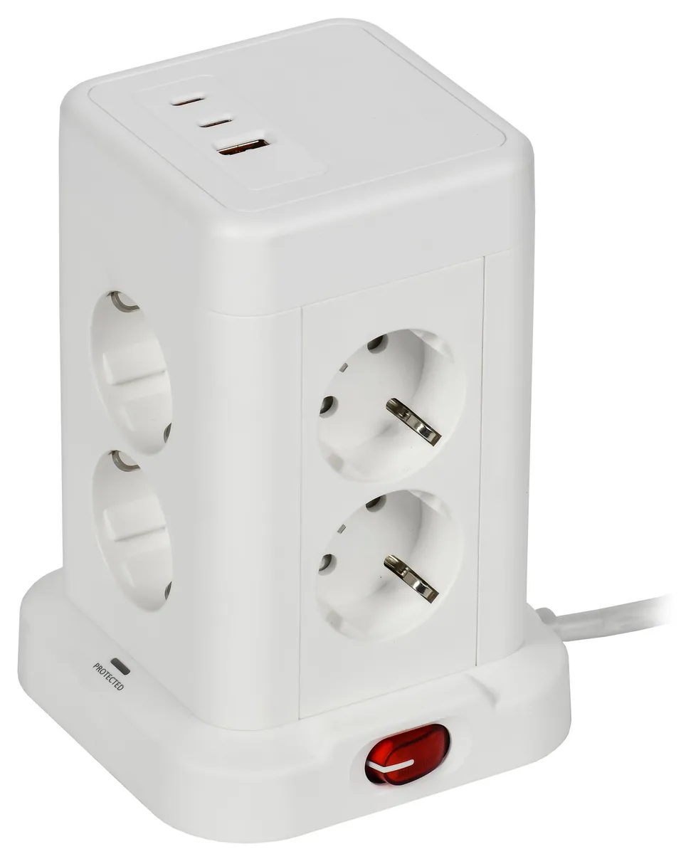 DOMINIC Удлинитель У08K 8 мест 2P+PE 1,5м 3х1,0мм2 16А/250В USB A+C 20Вт белый IEK