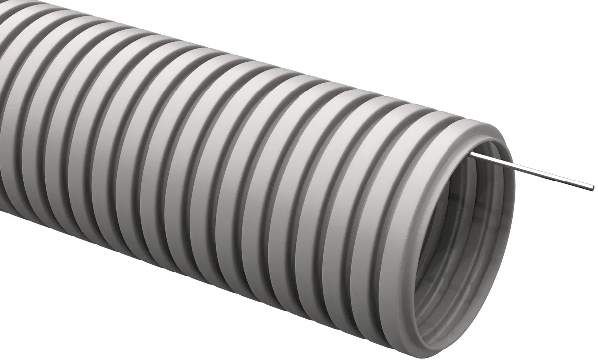 ELASTA Труба гофрированная ПВХ тяжелая d=20 с зондом серая (100м) IEK EA-TG23-121-020-100-K41