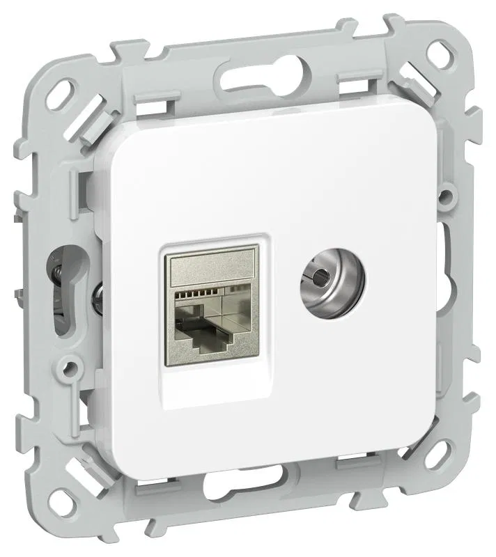 Розетка 2-м СП FLITE РКТВ6-2-1-ФлБ RJ45/TV кат.6 STP механизм бел. IEK FI-AK21-2-K01