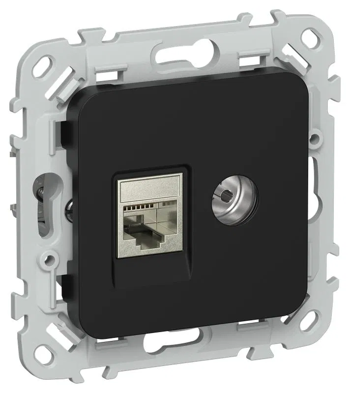 Розетка 2-м СП FLITE РКТВ6-2-1-ФлЧ RJ45/TV кат.6 STP механизм черн. IEK FI-AK21-2-K02