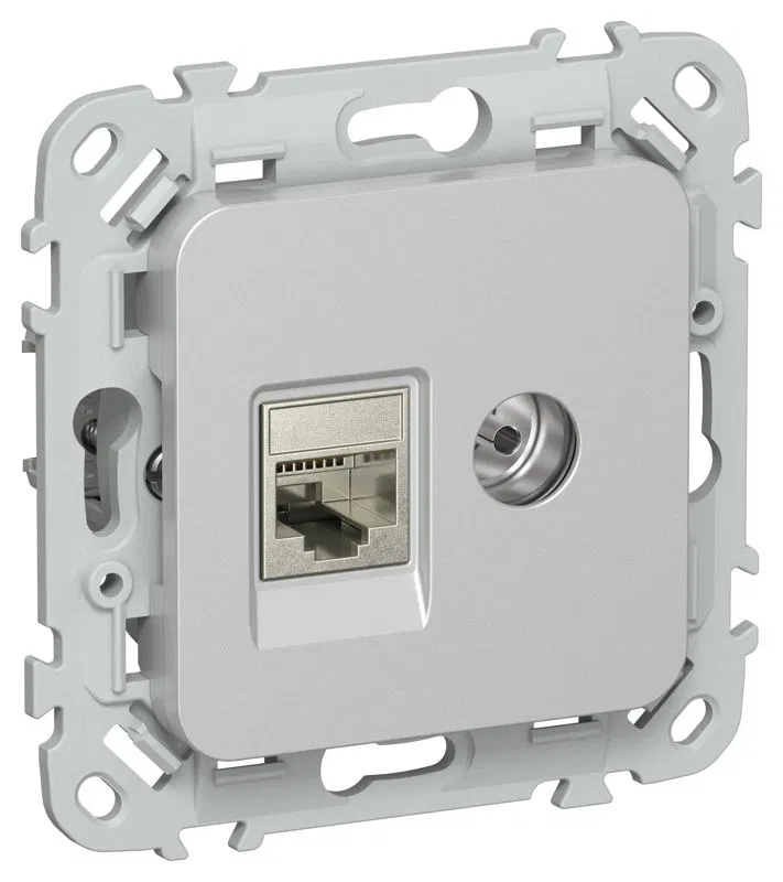 Розетка 2-м СП FLITE РКТВ6-2-1-ФлА RJ45/TV кат.6 STP механизм алюм. IEK FI-AK21-2-K47