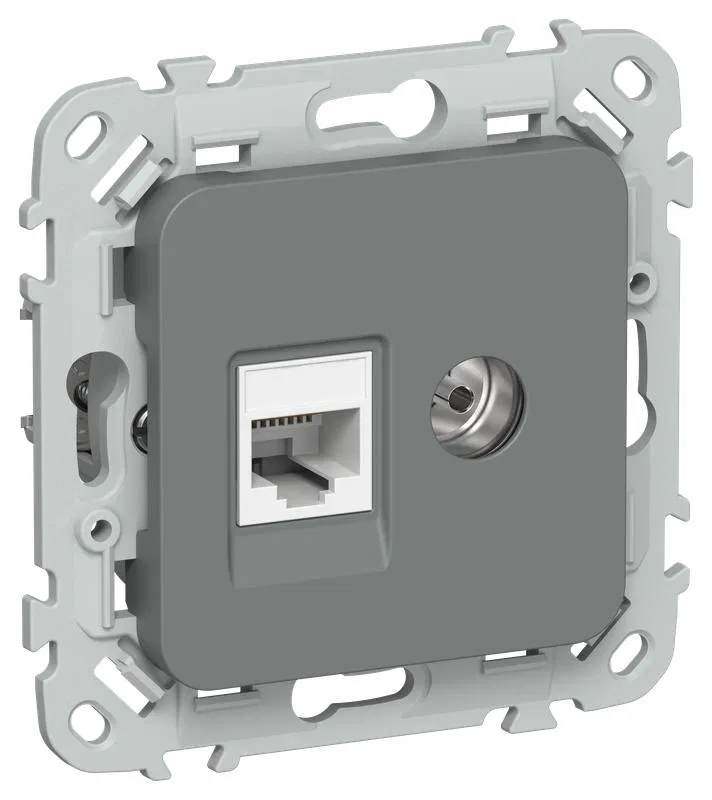 Розетка 2-м СП FLITE РКТВ5е-2-0-ФлМА RJ45/TV кат.5E UTP механизм мокрый асфальт IEK FI-AK22-1-K80